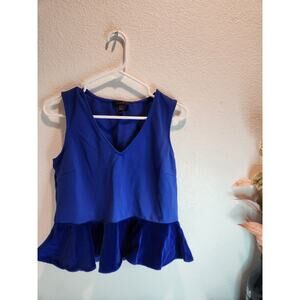 J.Crew Women’s Ruffle Hem Peplum Top Small‎ Cobalt Blue Sleeveless Blouse